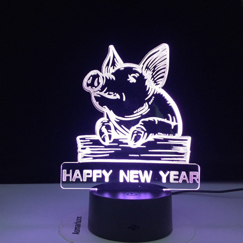 Dropshipping Happy New Year Colorful 3D LED Night Light Pig Night Light Eye Care Light Bedside Night Lamp Birthday Gift