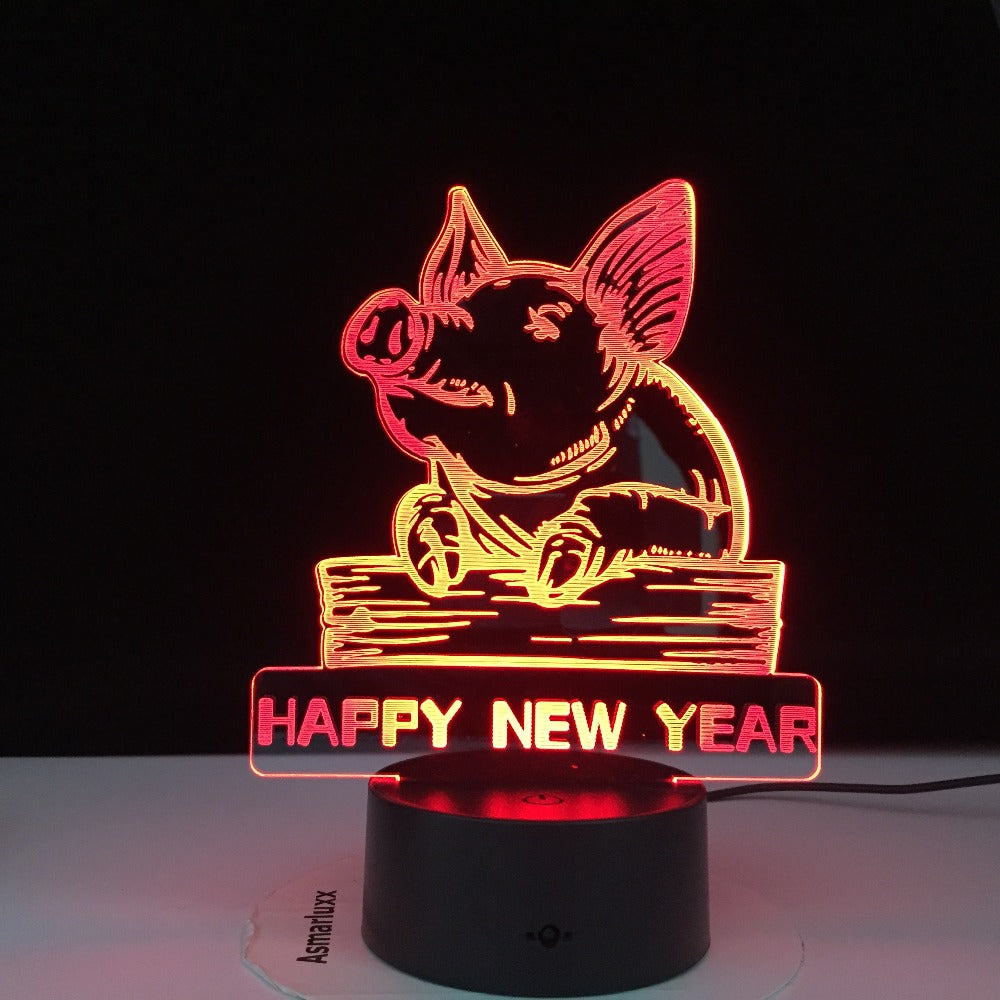 Dropshipping Happy New Year Colorful 3D LED Night Light Pig Night Light Eye Care Light Bedside Night Lamp Birthday Gift