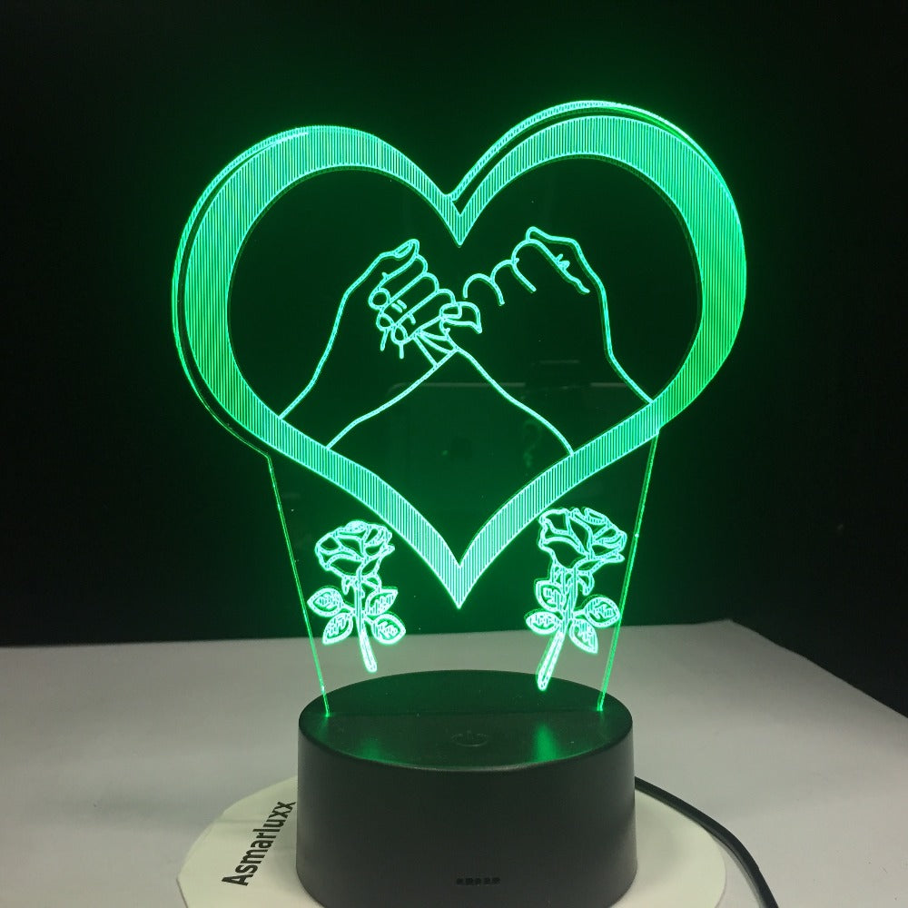 Hand In Hand Pinky Swear Promise Love Heart 3D LED Lamp 7 Color Changed Night lights Kids table lamp Christmas present Love Gift