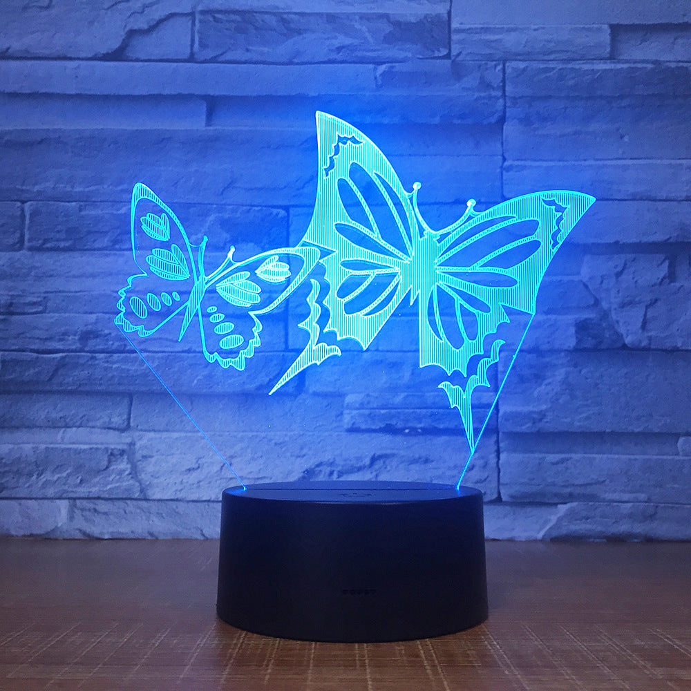 Butterfly Wings 3D LED Night Light Acrylic Panel Stereo Illusion Table Desk Lamp Multi-colored Bulbing Light with Touch Remote