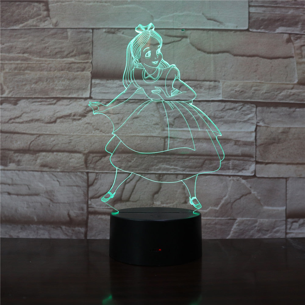 Princess Figure Alice in Wonderland Decorative Kids LED night lights Children Bedroom Decor 3D Night Lamp USB Battery Nightlight
