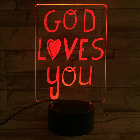 Sign "God Loves You"- 3D Optical Illusion LED Lamp Hologram