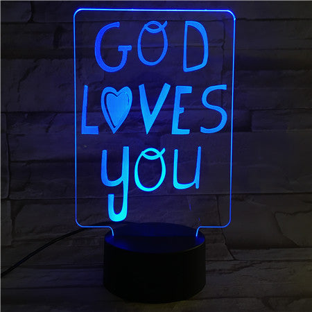 Sign "God Loves You"- 3D Optical Illusion LED Lamp Hologram