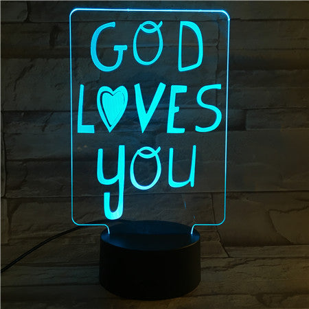 Sign "God Loves You"- 3D Optical Illusion LED Lamp Hologram