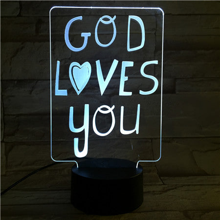 Sign "God Loves You"- 3D Optical Illusion LED Lamp Hologram