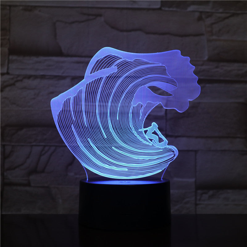 3D-1606 Surfing LED Acrylic Night Light with 7 Colors Touch Remote Control Illusion Change Home Decoration Lights