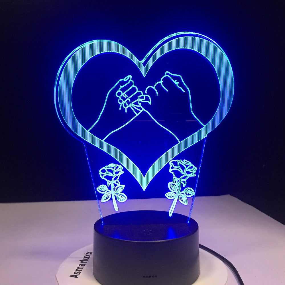 Hand In Hand Pinky Swear Promise Love Heart 3D LED Lamp 7 Color Changed Night lights Kids table lamp Christmas present Love Gift