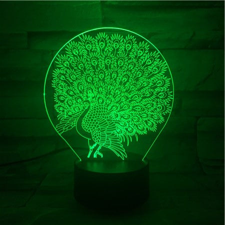 Peacock - 3D Optical Illusion LED Lamp Hologram