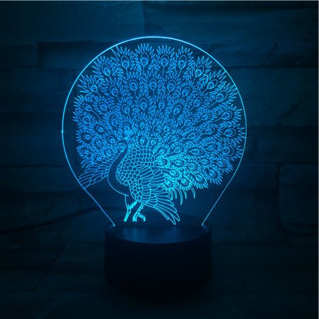 Peacock - 3D Optical Illusion LED Lamp Hologram