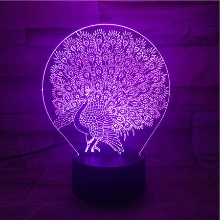 Peacock - 3D Optical Illusion LED Lamp Hologram