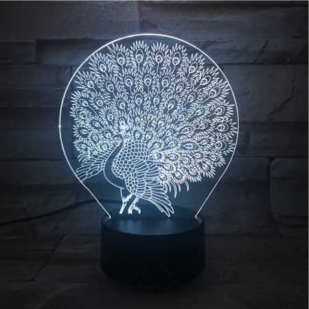 Peacock - 3D Optical Illusion LED Lamp Hologram
