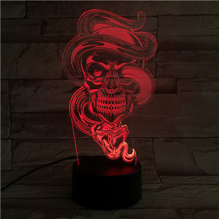 Skull with Snake - 3D Optical Illusion LED Lamp Hologram