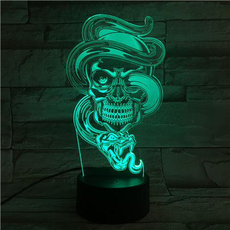 Skull with Snake - 3D Optical Illusion LED Lamp Hologram