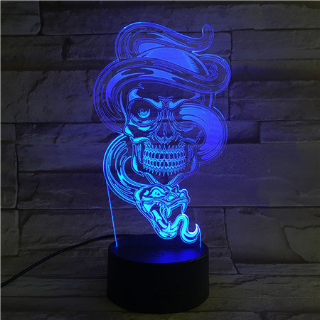 Skull with Snake - 3D Optical Illusion LED Lamp Hologram