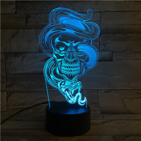 Skull with Snake - 3D Optical Illusion LED Lamp Hologram