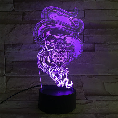 Skull with Snake - 3D Optical Illusion LED Lamp Hologram