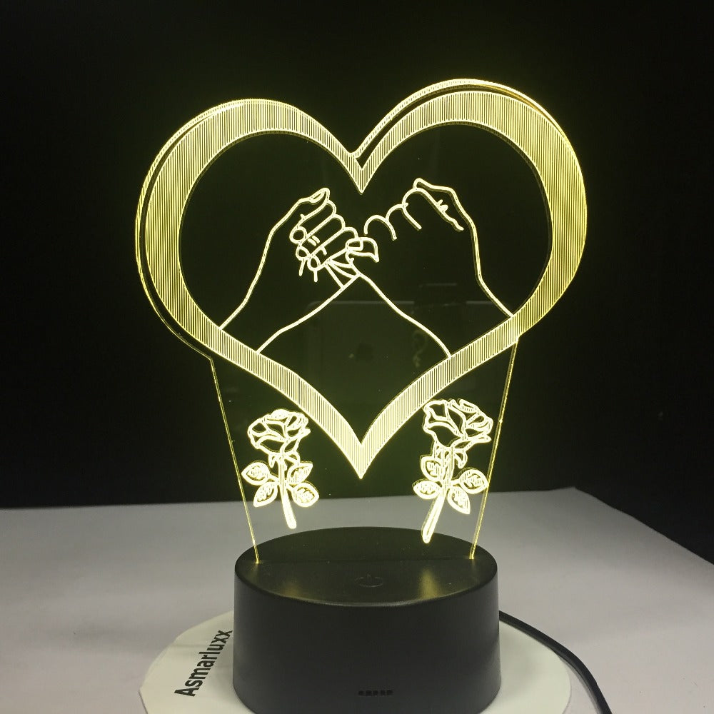Hand In Hand Pinky Swear Promise Love Heart 3D LED Lamp 7 Color Changed Night lights Kids table lamp Christmas present Love Gift