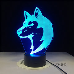 3D Animal Wolfs Head Table Lamp LED USB Creative Baby Sleep Night Light Bedside Light Fixture Bedroom Decor Kids Gifts AW-2803