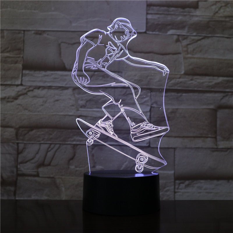 Skateboarding Player Figure 3D LED Visual Lamp for Indoor Room Decor Cool Gift for Kids Child Bedroom Decorative Led Night Light