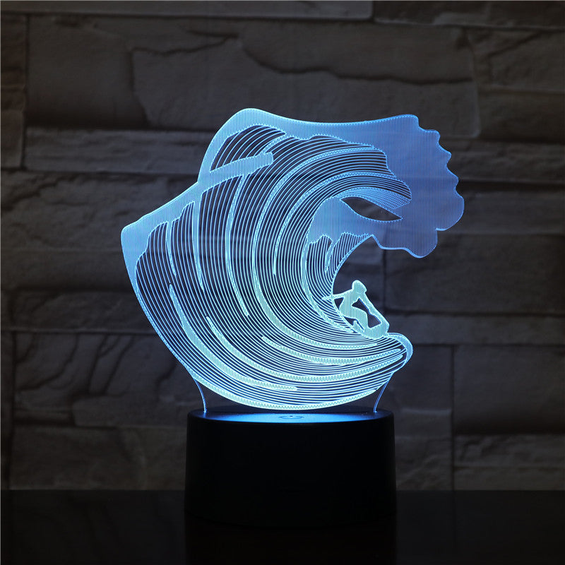 3D-1606 Surfing LED Acrylic Night Light with 7 Colors Touch Remote Control Illusion Change Home Decoration Lights