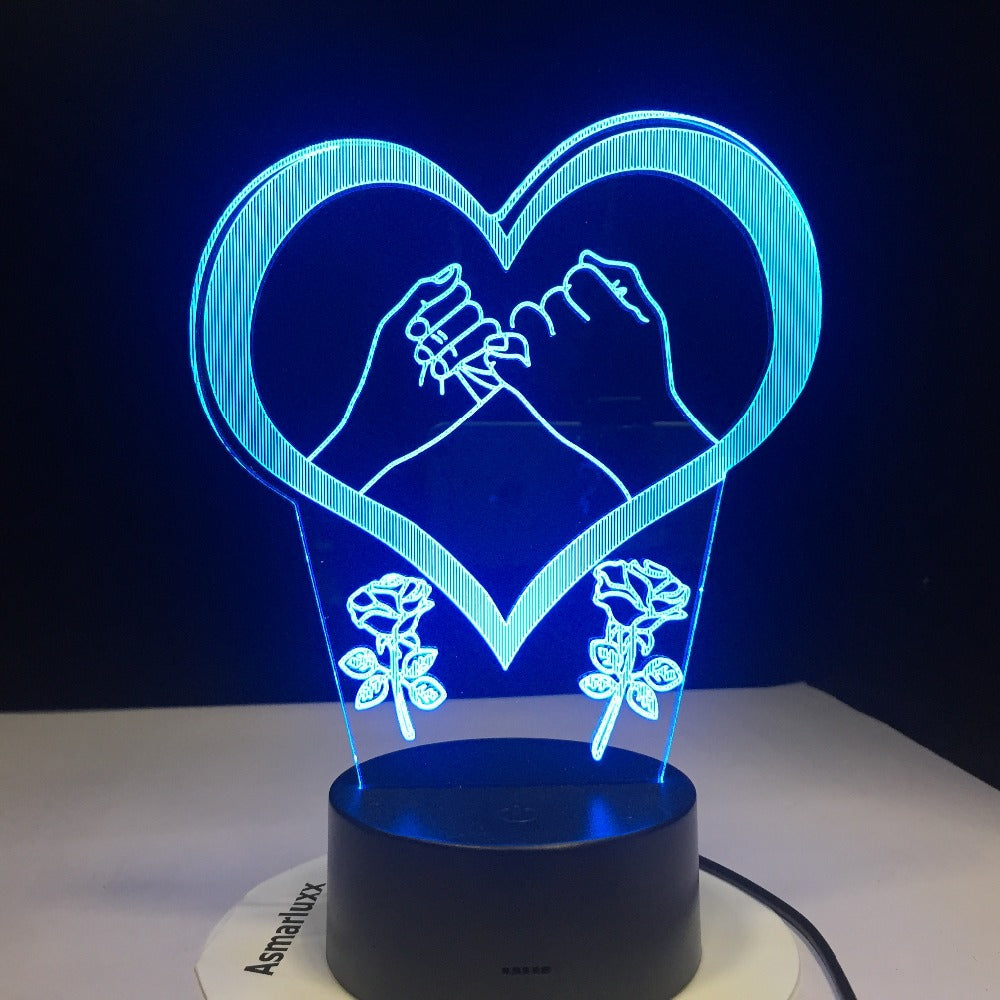 Hand In Hand Pinky Swear Promise Love Heart 3D LED Lamp 7 Color Changed Night lights Kids table lamp Christmas present Love Gift