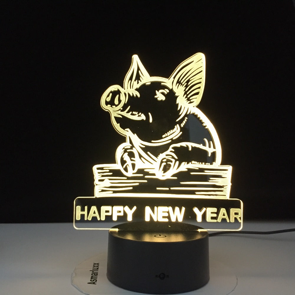Dropshipping Happy New Year Colorful 3D LED Night Light Pig Night Light Eye Care Light Bedside Night Lamp Birthday Gift