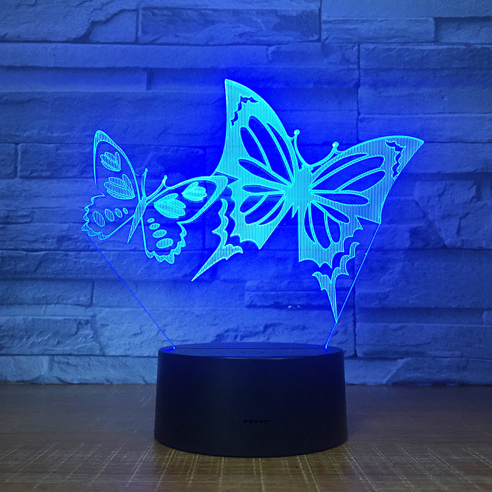Butterfly Wings 3D LED Night Light Acrylic Panel Stereo Illusion Table Desk Lamp Multi-colored Bulbing Light with Touch Remote
