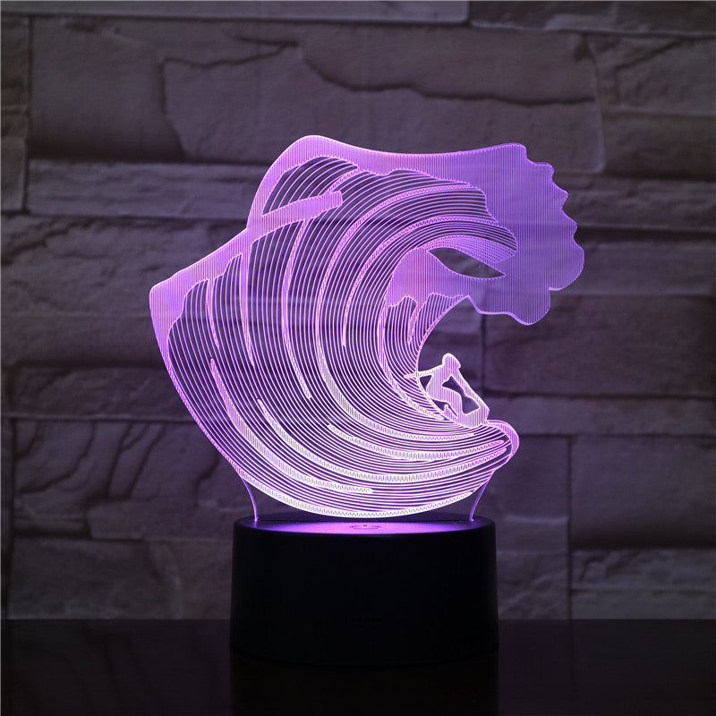 3D-1606 Surfing LED Acrylic Night Light with 7 Colors Touch Remote Control Illusion Change Home Decoration Lights