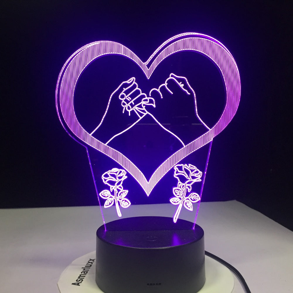 Hand In Hand Pinky Swear Promise Love Heart 3D LED Lamp 7 Color Changed Night lights Kids table lamp Christmas present Love Gift