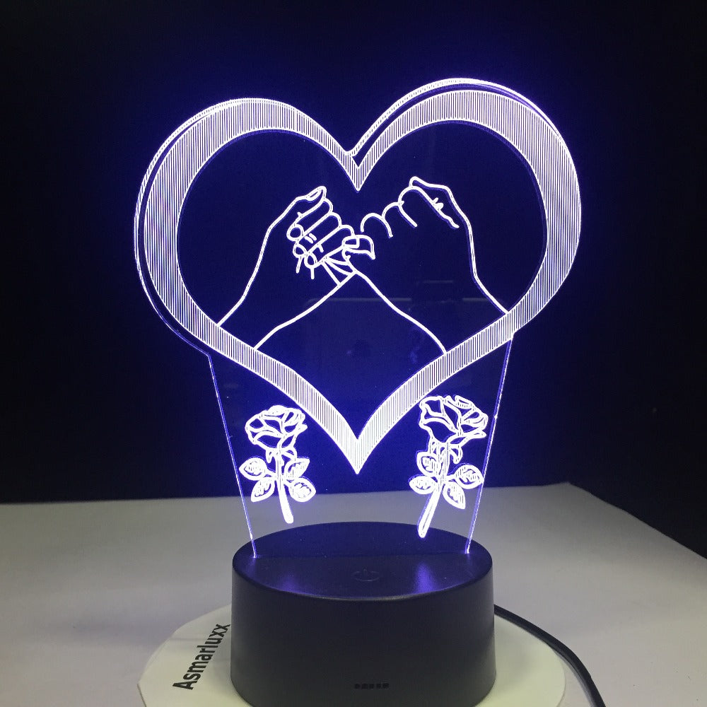 Hand In Hand Pinky Swear Promise Love Heart 3D LED Lamp 7 Color Changed Night lights Kids table lamp Christmas present Love Gift