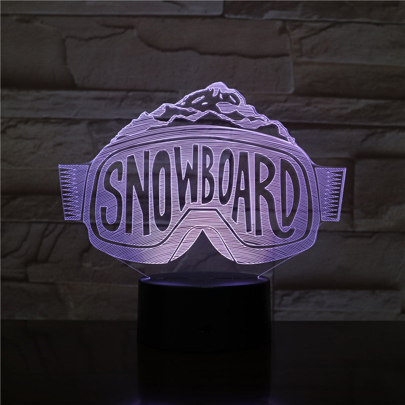 3D-2530 Snowboard Glass Shape LED Acrylic Night Light with 7 Colors Touch Remote Control Illusion Change Gift for Lovers