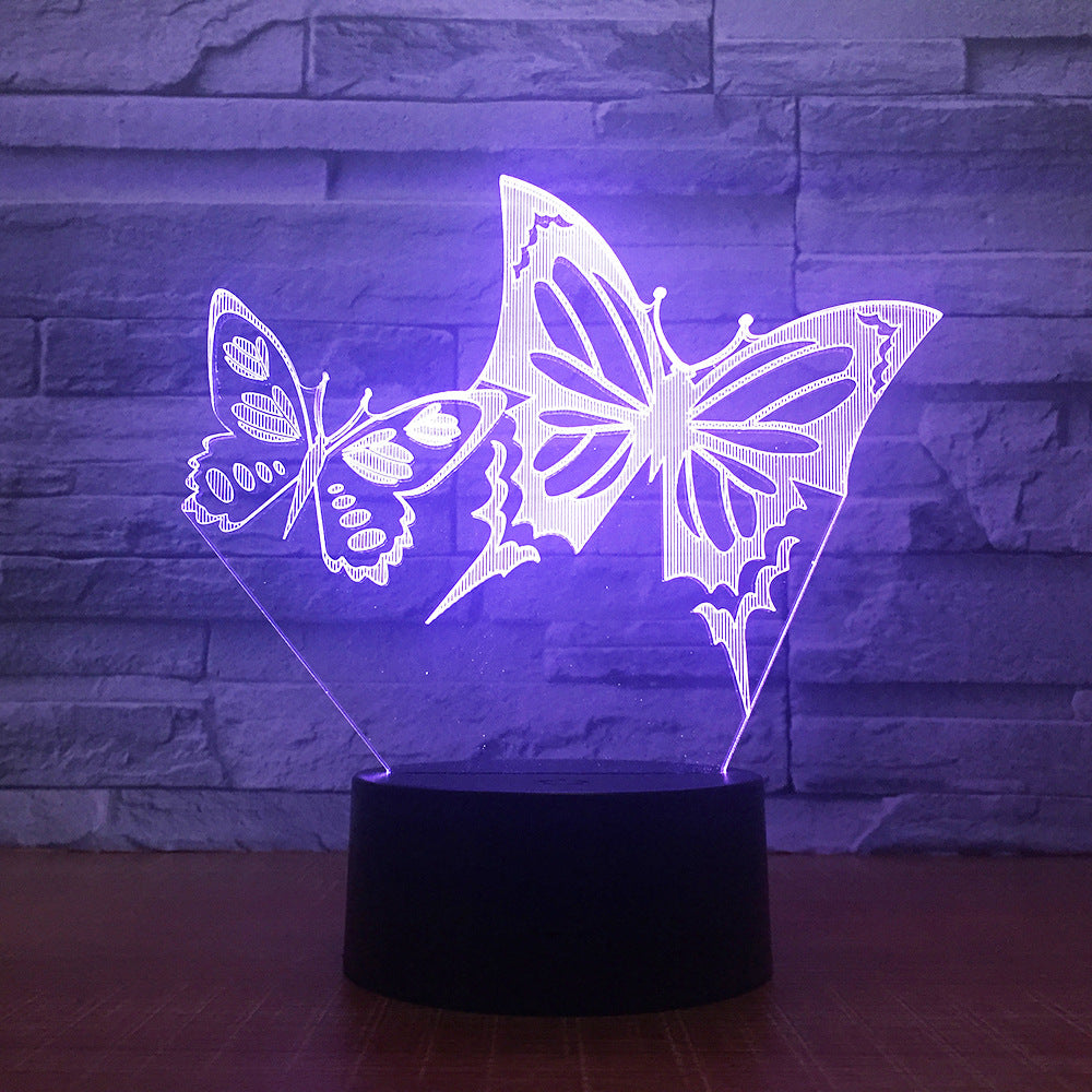 Butterfly Wings 3D LED Night Light Acrylic Panel Stereo Illusion Table Desk Lamp Multi-colored Bulbing Light with Touch Remote
