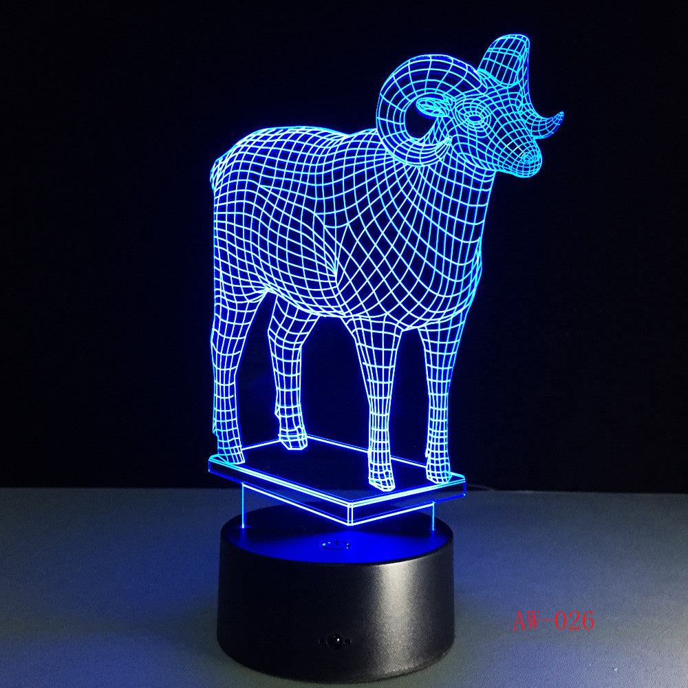 Goat 7 Color Changing 3D Visual NightLight Acrylic Modelling Table Lamp Led Cartoon Lighting Fixture Kids Gift Home Decor AW-026