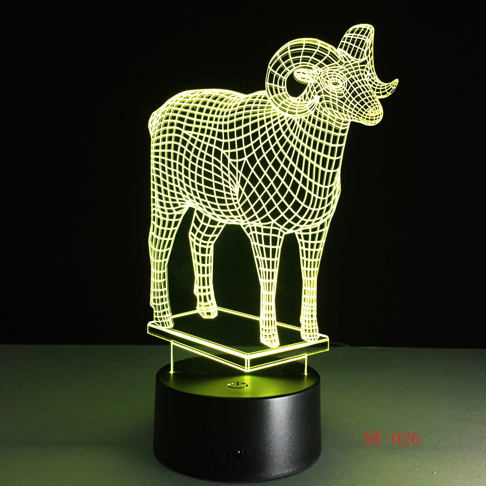Goat 7 Color Changing 3D Visual NightLight Acrylic Modelling Table Lamp Led Cartoon Lighting Fixture Kids Gift Home Decor AW-026