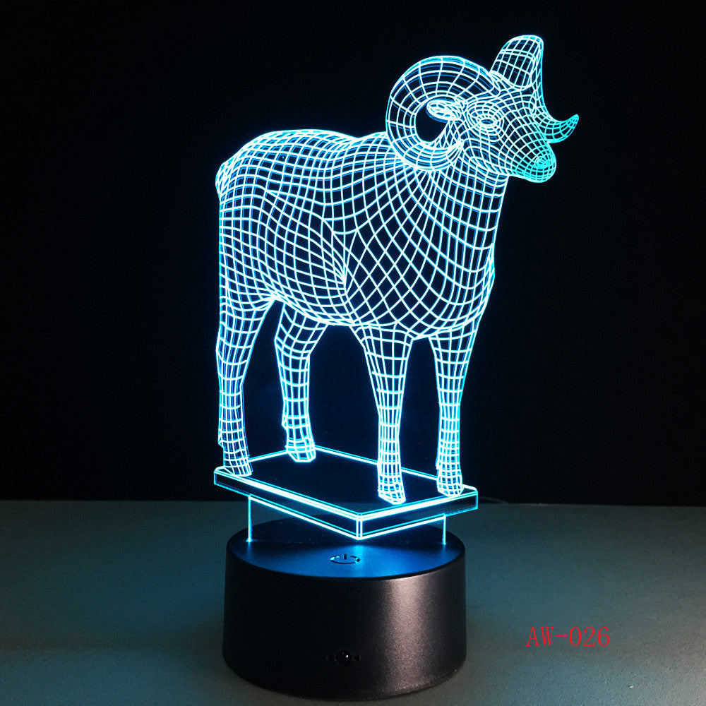 Goat 7 Color Changing 3D Visual NightLight Acrylic Modelling Table Lamp Led Cartoon Lighting Fixture Kids Gift Home Decor AW-026