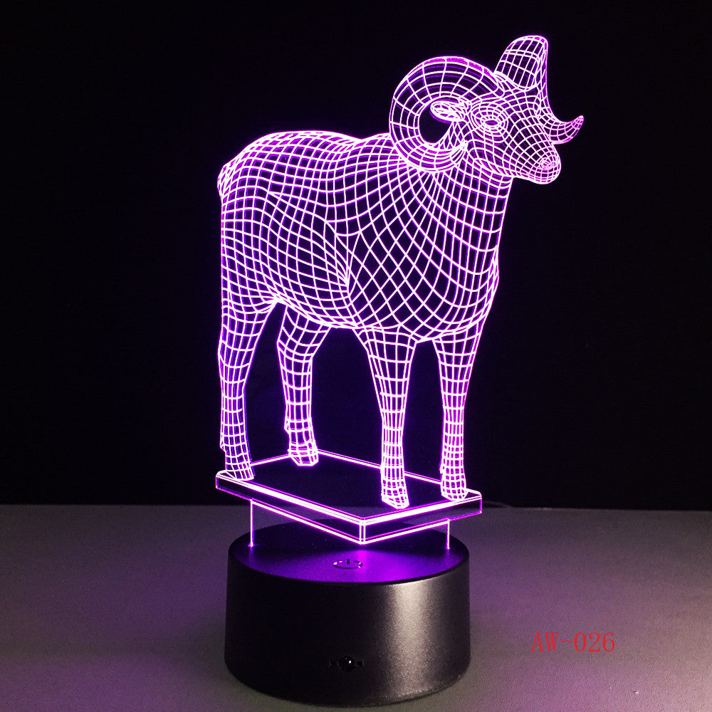 Goat 7 Color Changing 3D Visual NightLight Acrylic Modelling Table Lamp Led Cartoon Lighting Fixture Kids Gift Home Decor AW-026