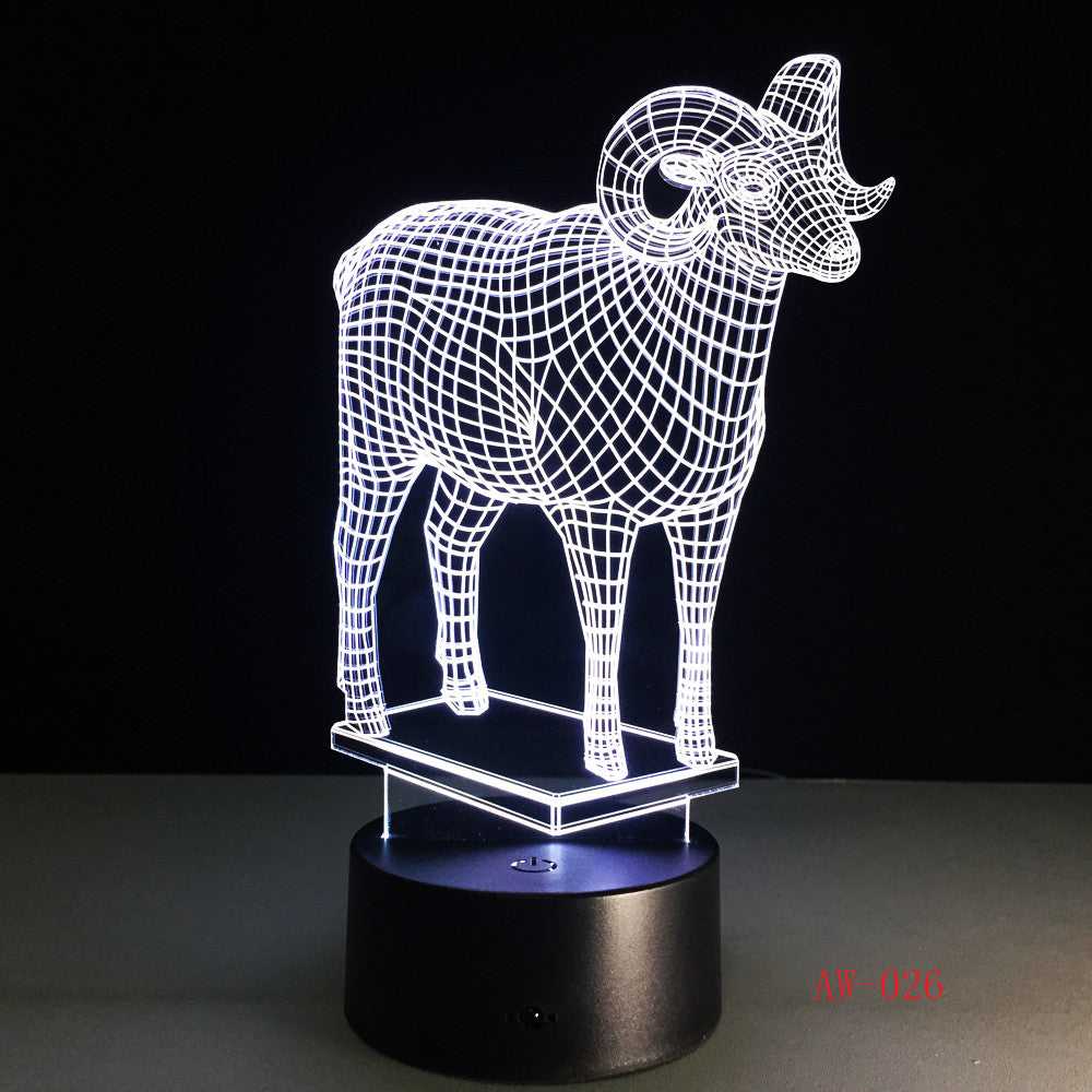 Goat 7 Color Changing 3D Visual NightLight Acrylic Modelling Table Lamp Led Cartoon Lighting Fixture Kids Gift Home Decor AW-026