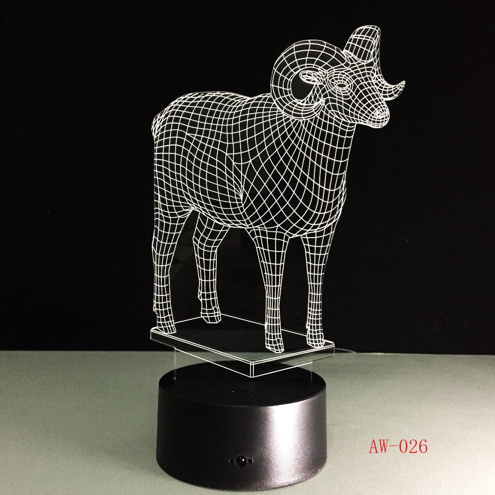 Goat 7 Color Changing 3D Visual NightLight Acrylic Modelling Table Lamp Led Cartoon Lighting Fixture Kids Gift Home Decor AW-026