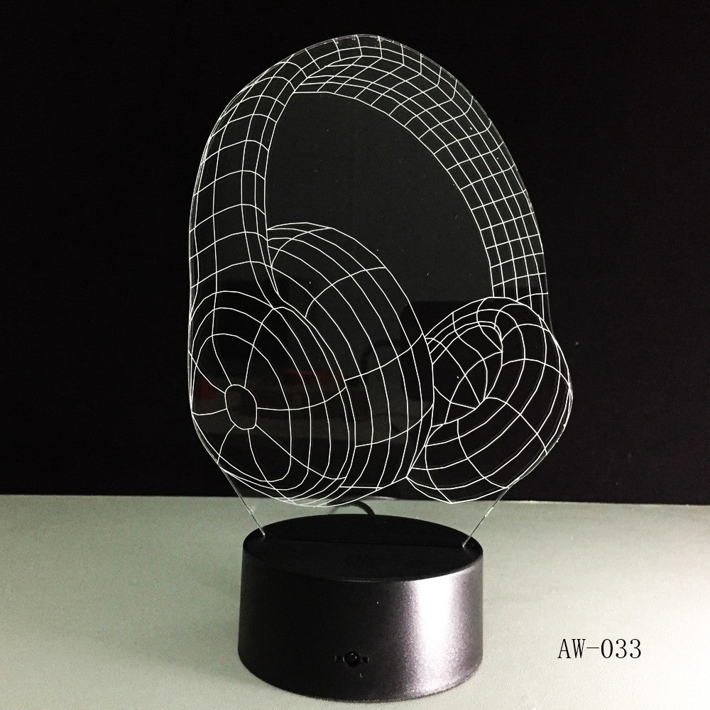 3D DJ Headphone Illlusion Lamp Studio Monitor Headset Hifi Music Earphone 3d Night Light Colorful Table Lamp Home Gift AW-033