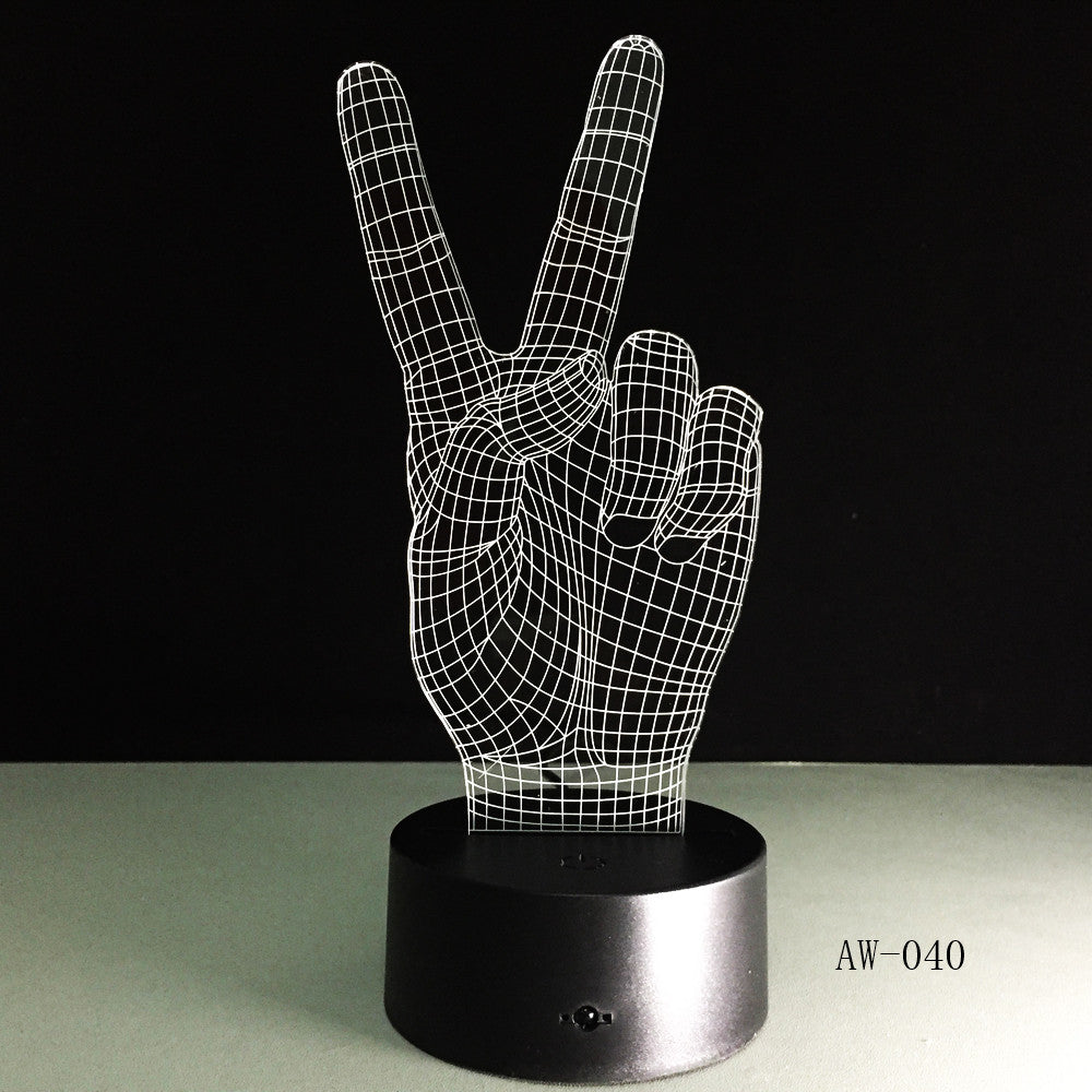 Novelty Gift Victory Yeah Finger 3D Lamp Night Light for Children LED Illusion Atmosphere Sleep Light for Champion Friend AW-040
