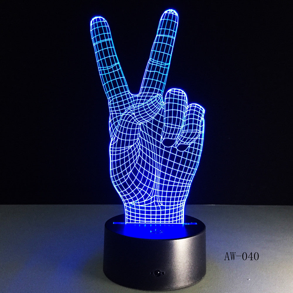 Novelty Gift Victory Yeah Finger 3D Lamp Night Light for Children LED Illusion Atmosphere Sleep Light for Champion Friend AW-040