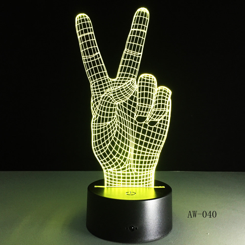 Novelty Gift Victory Yeah Finger 3D Lamp Night Light for Children LED Illusion Atmosphere Sleep Light for Champion Friend AW-040