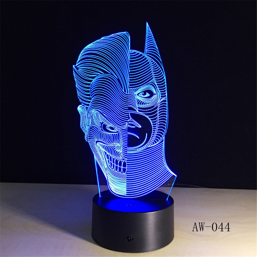 Novelty 3D Night Light Cartoon Figure 3D Lamp Cool Superhero Two-Faced Joker Batman 7 Colors Change Table Bedroom Lamp AW-044