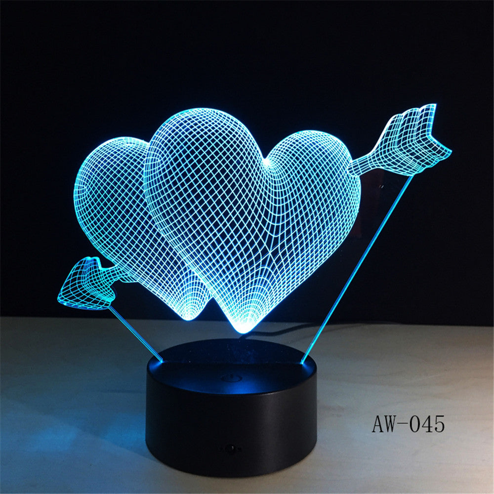 Love Romantic 3D Arrow Through the Heart LED Night Light Desk Lamp Wedding Bedroom Decor Lovers Couple Sweetheart Gift AW-045