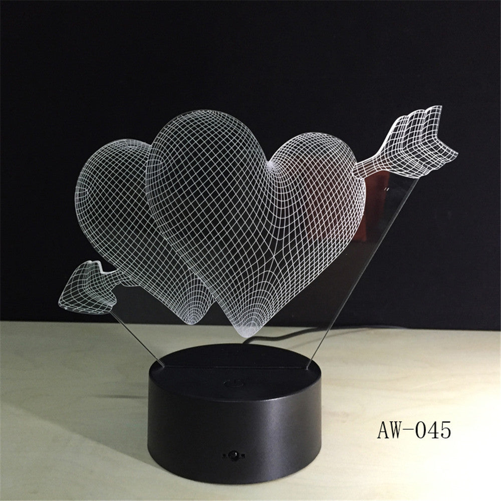 Love Romantic 3D Arrow Through the Heart LED Night Light Desk Lamp Wedding Bedroom Decor Lovers Couple Sweetheart Gift AW-045