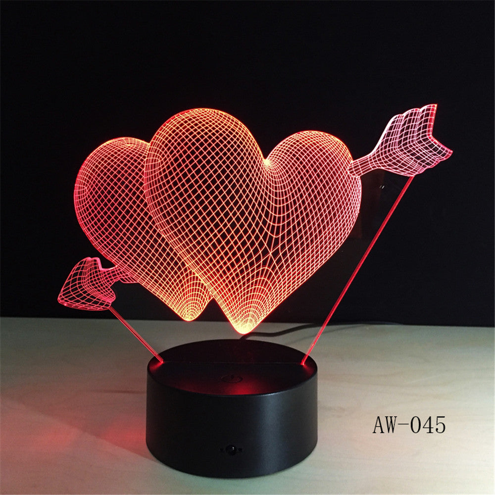 Love Romantic 3D Arrow Through the Heart LED Night Light Desk Lamp Wedding Bedroom Decor Lovers Couple Sweetheart Gift AW-045