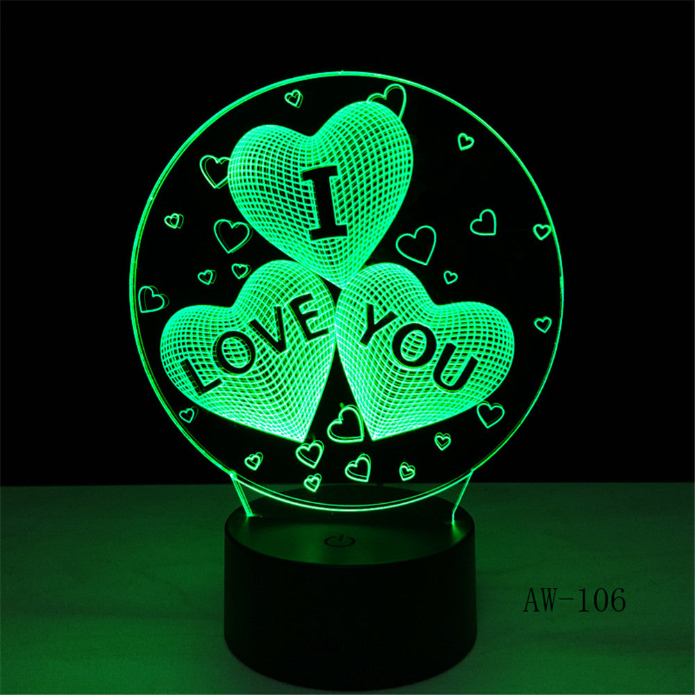 Colorful I Love You LED 3D Vision Night Light Love and Heart Image Touchment Control Color 3D Night Lamp Desk Light AW-106