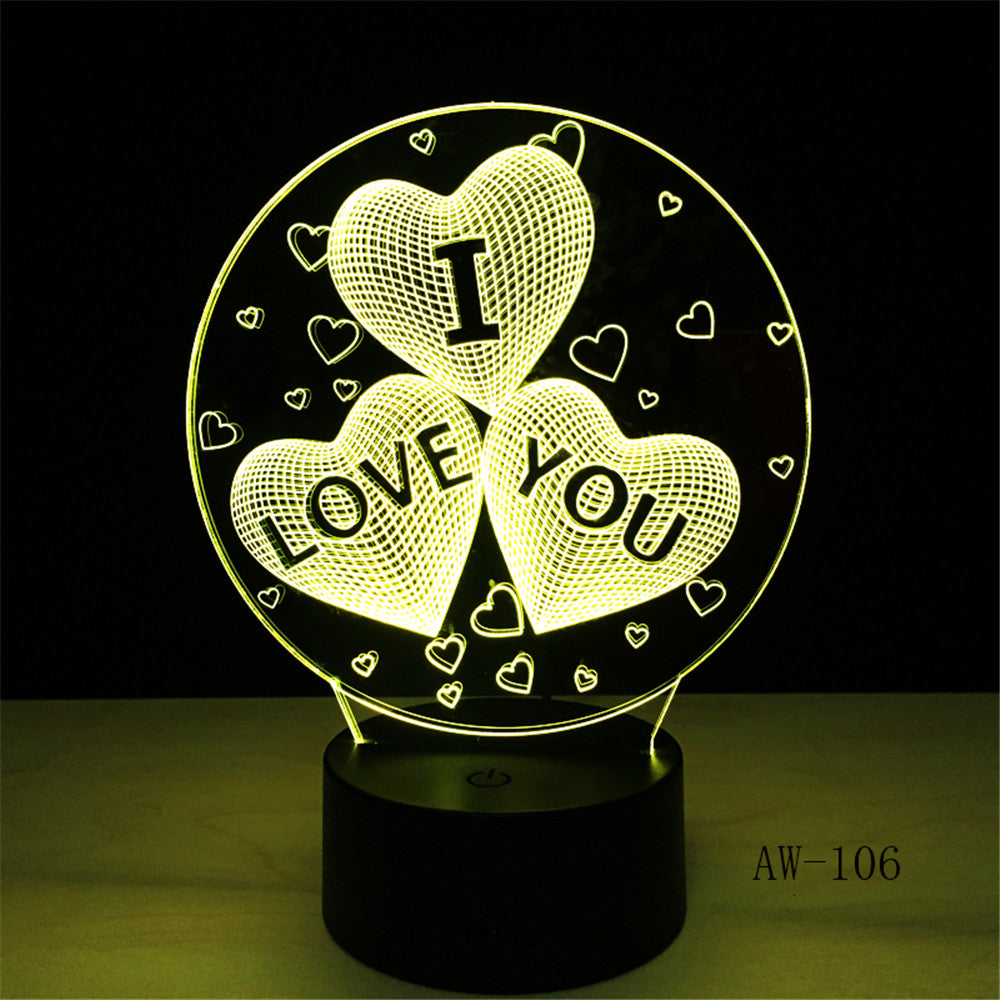 Colorful I Love You LED 3D Vision Night Light Love and Heart Image Touchment Control Color 3D Night Lamp Desk Light AW-106