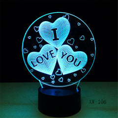 Colorful I Love You LED 3D Vision Night Light Love and Heart Image Touchment Control Color 3D Night Lamp Desk Light AW-106