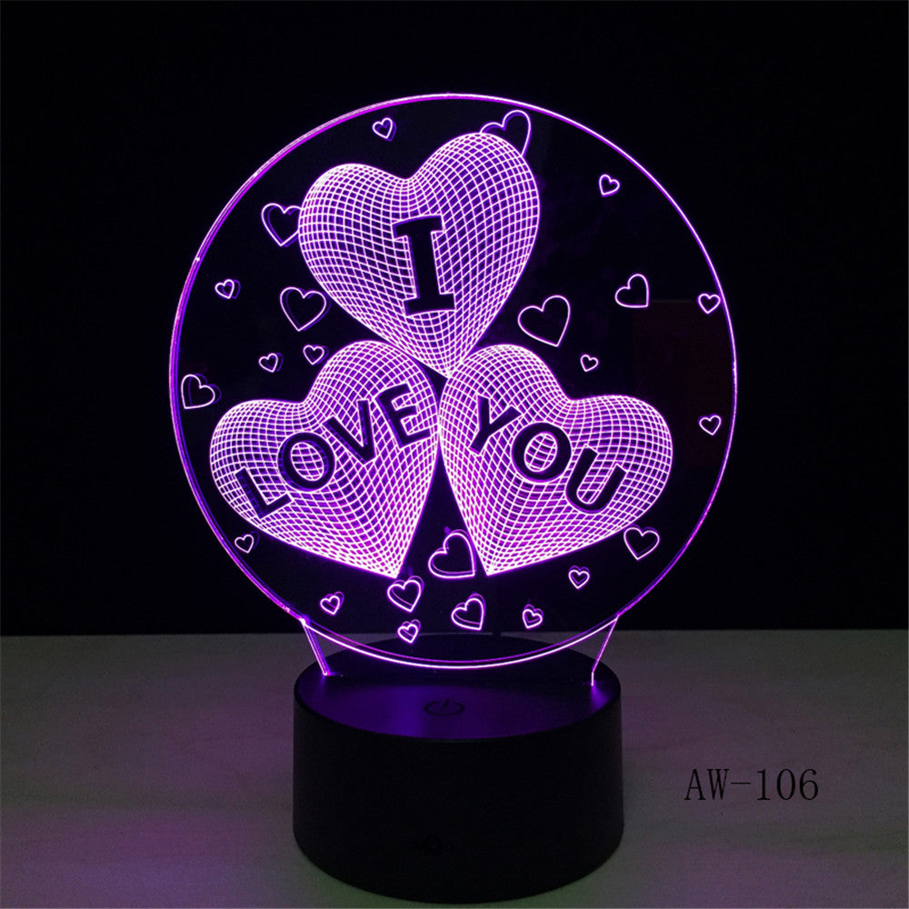Colorful I Love You LED 3D Vision Night Light Love and Heart Image Touchment Control Color 3D Night Lamp Desk Light AW-106
